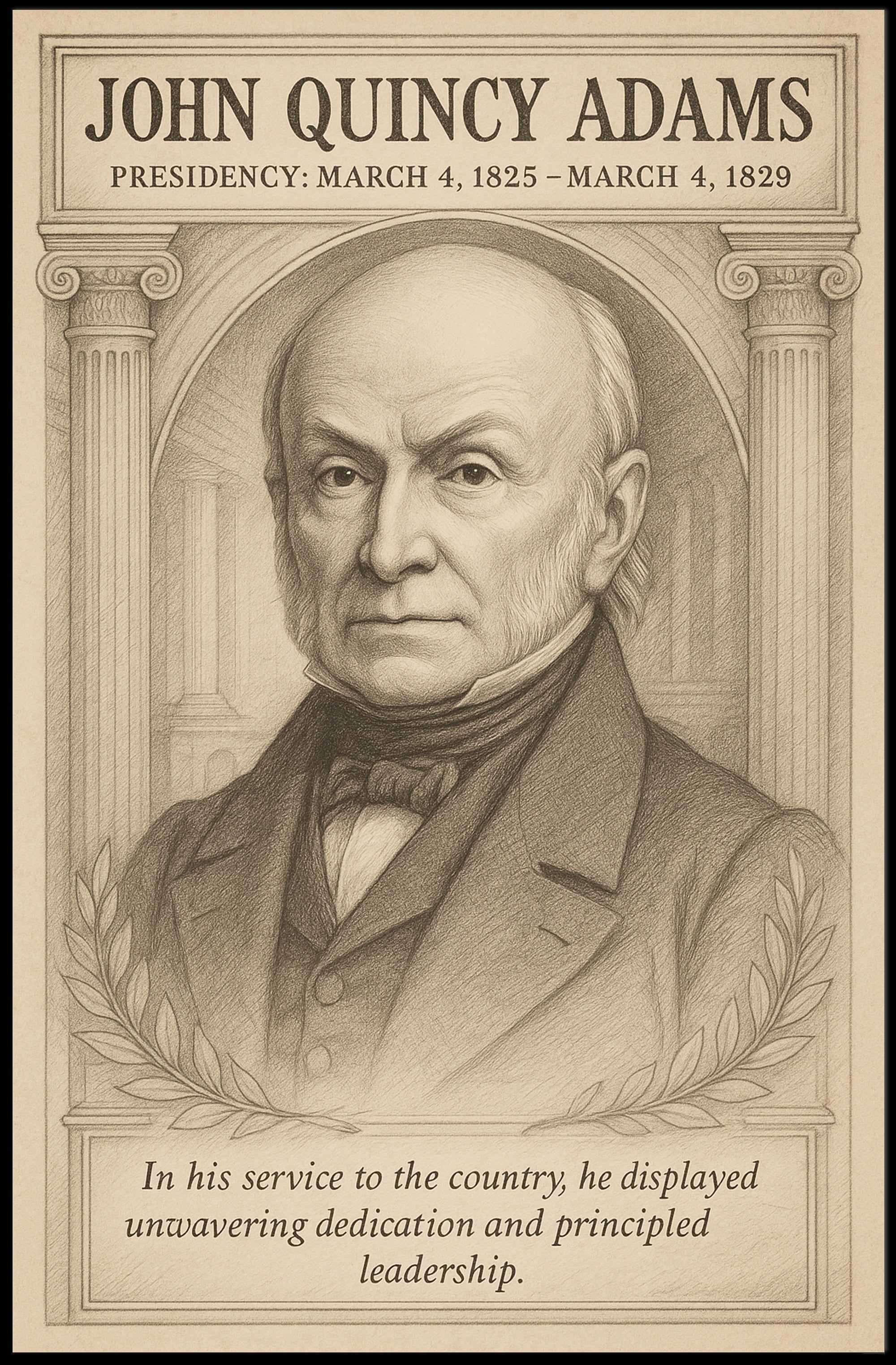John Quincy Adams 6th President Sketch Poster Wall Art Print PosterGoat