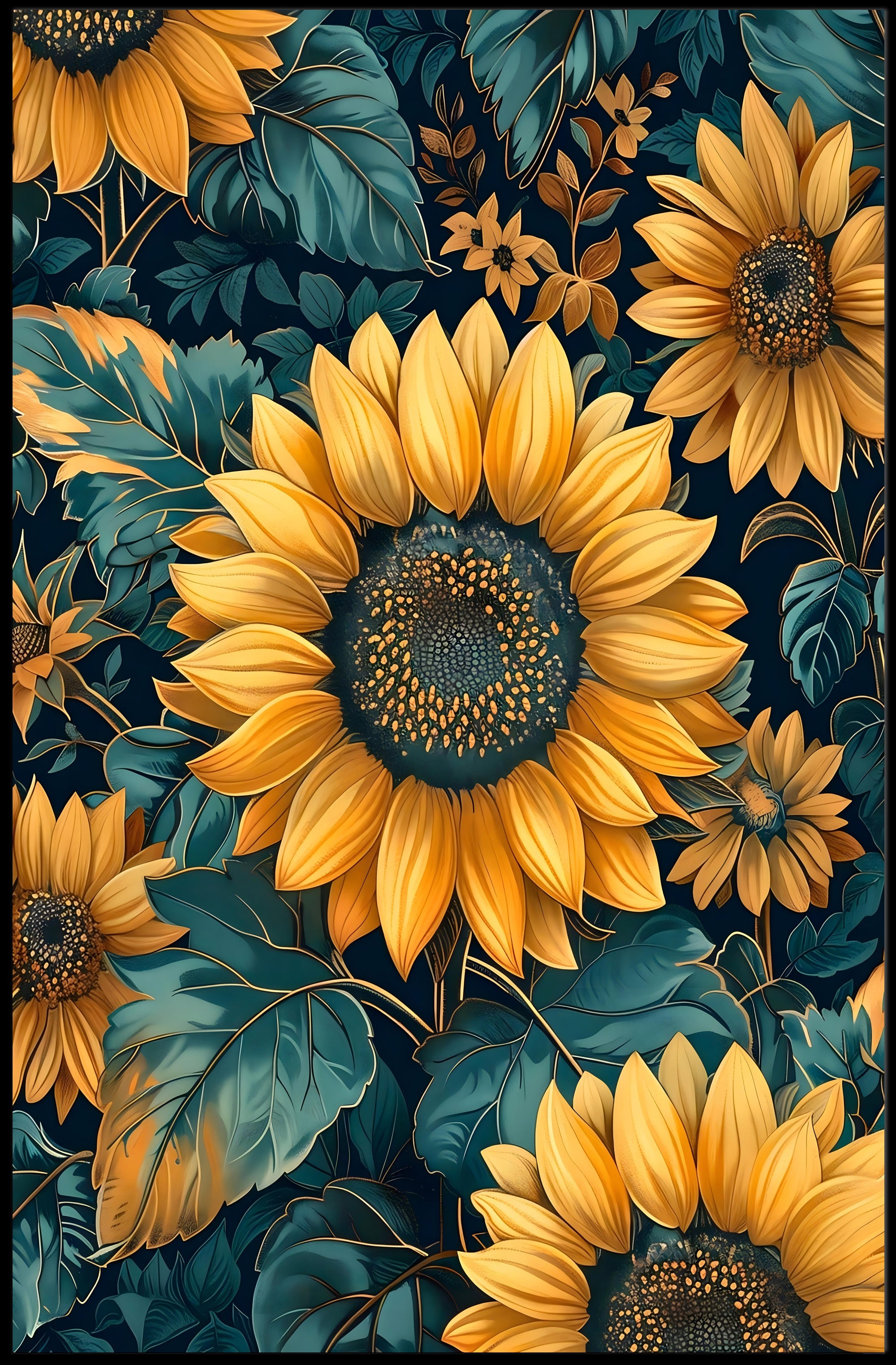 Vibrant Sunflower Botanical Art Print - Abstract or Artistic Poster