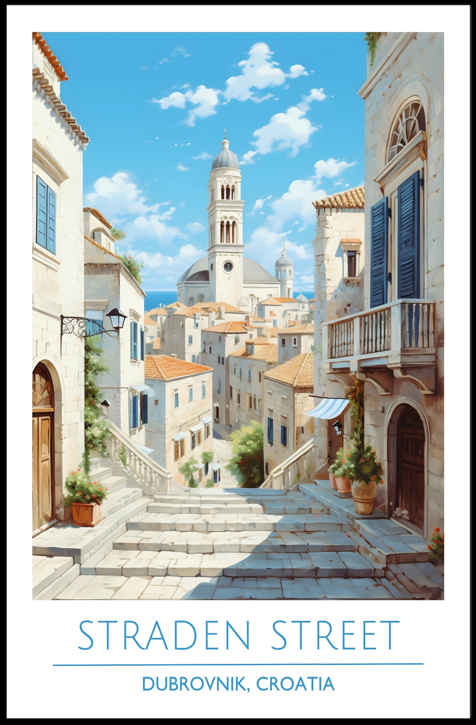 Dubrovnik Straden Street Travel Scene Poster