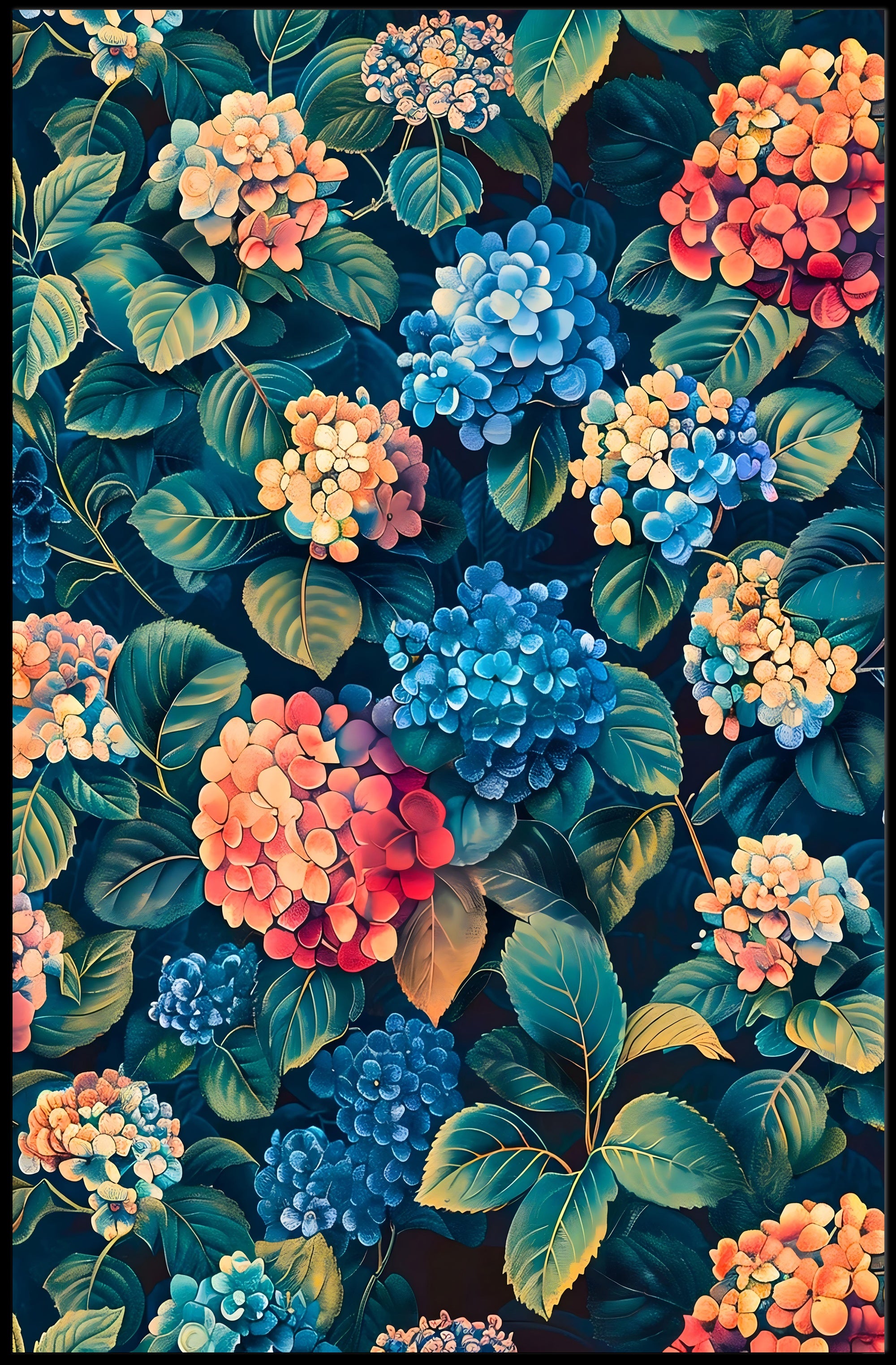 Vibrant Hydrangea Blossom: Ultra-Realistic Artistic Poster