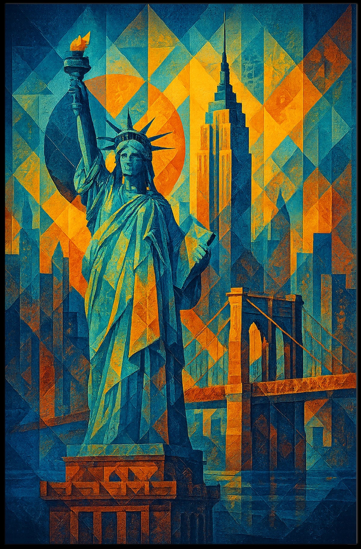 New York City Landmarks Poster Abstract Skyline Wall Art