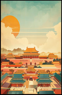 Classic Chinese Architecture: Art Poster with Vibrant Colors