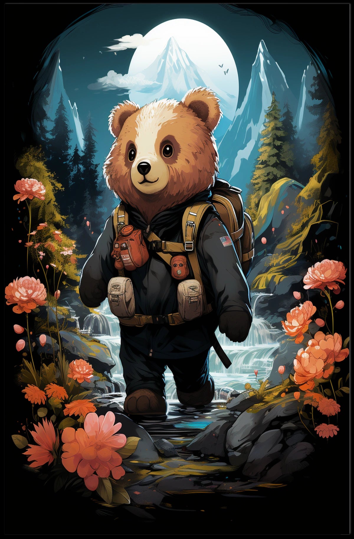 Bear's Moonlit Adventure in a National Park Poster