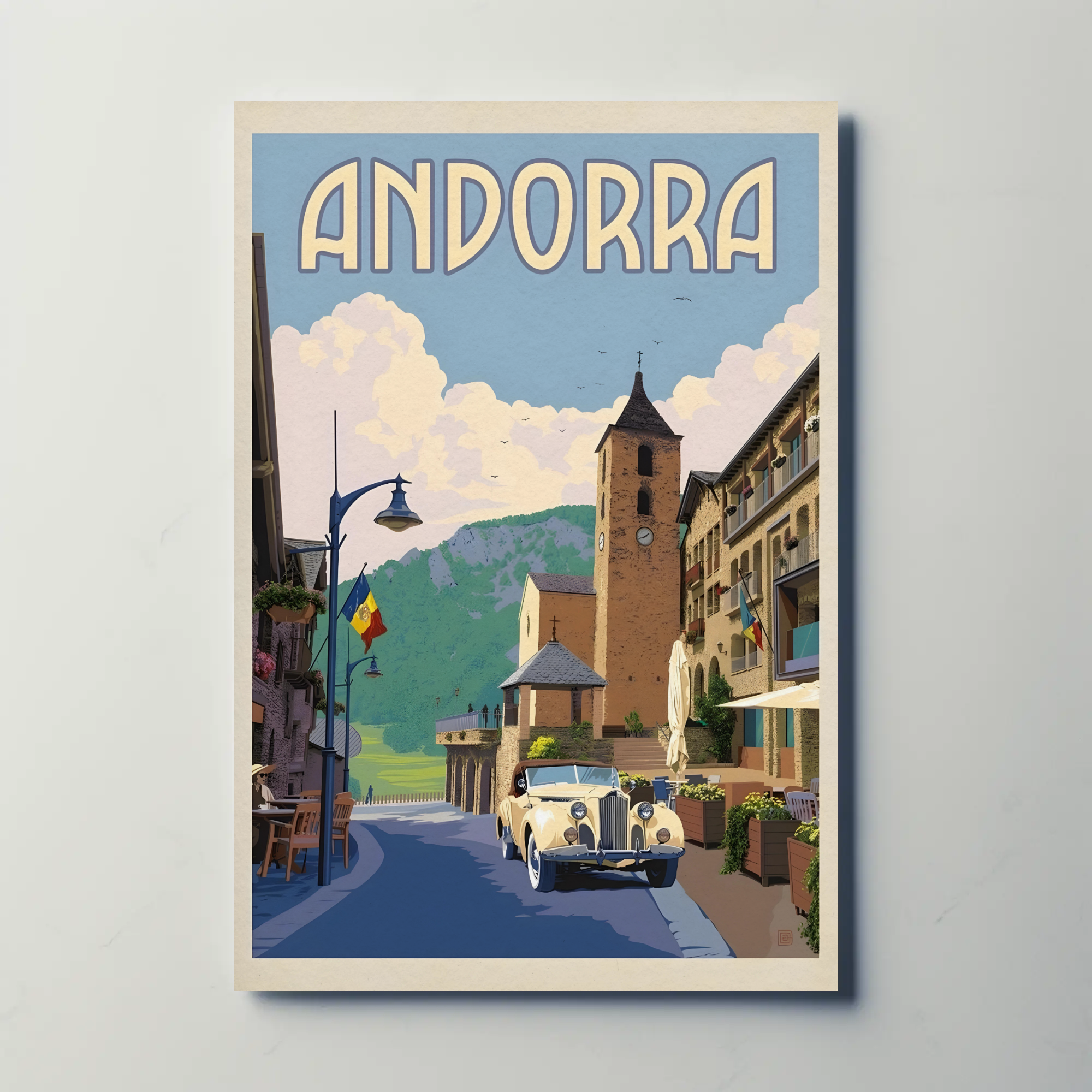 Idyllic Andorran Village Scene Vintage Travel Poster