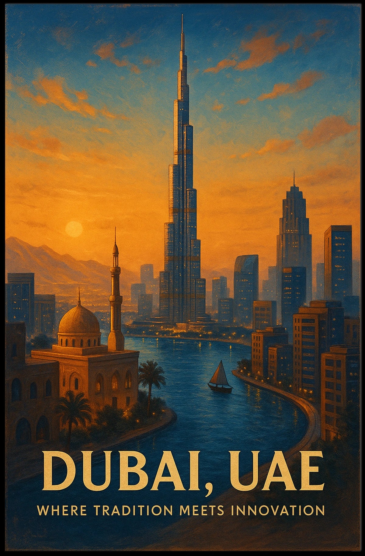 Dubai Skyline Poster: Tradition Meets Modernity at Sunset