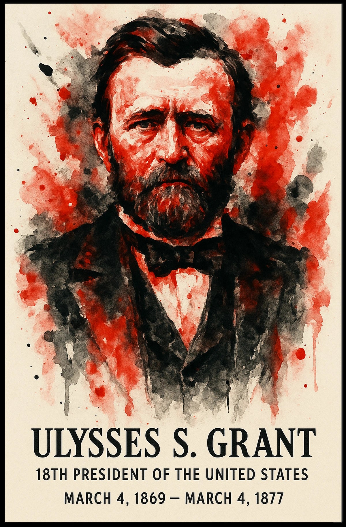 Ulysses S. Grant Watercolor Portrait Historical or Presidential Poster