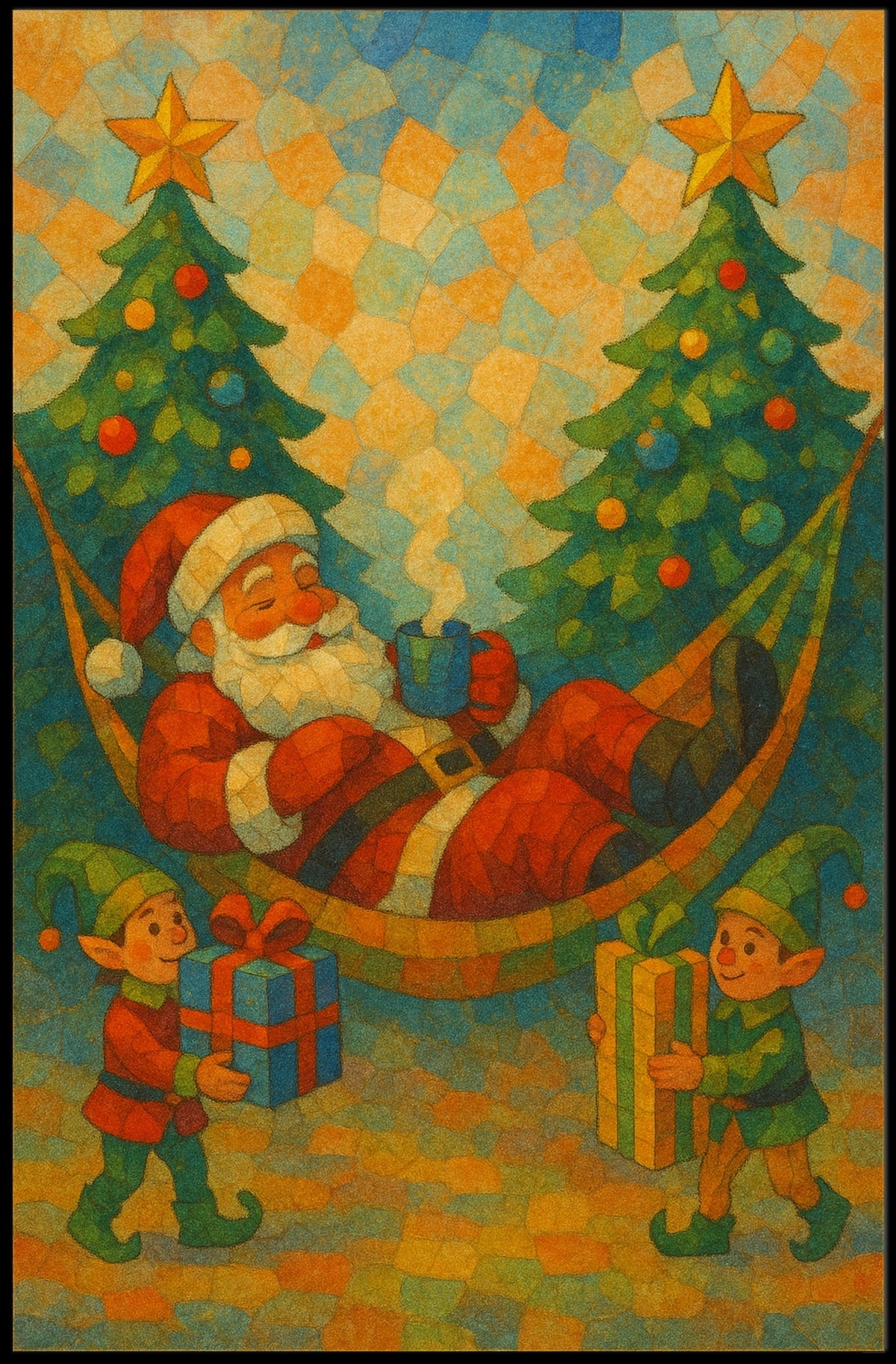 Festive Santa Hammock Christmas Poster: Whimsical Holiday Art