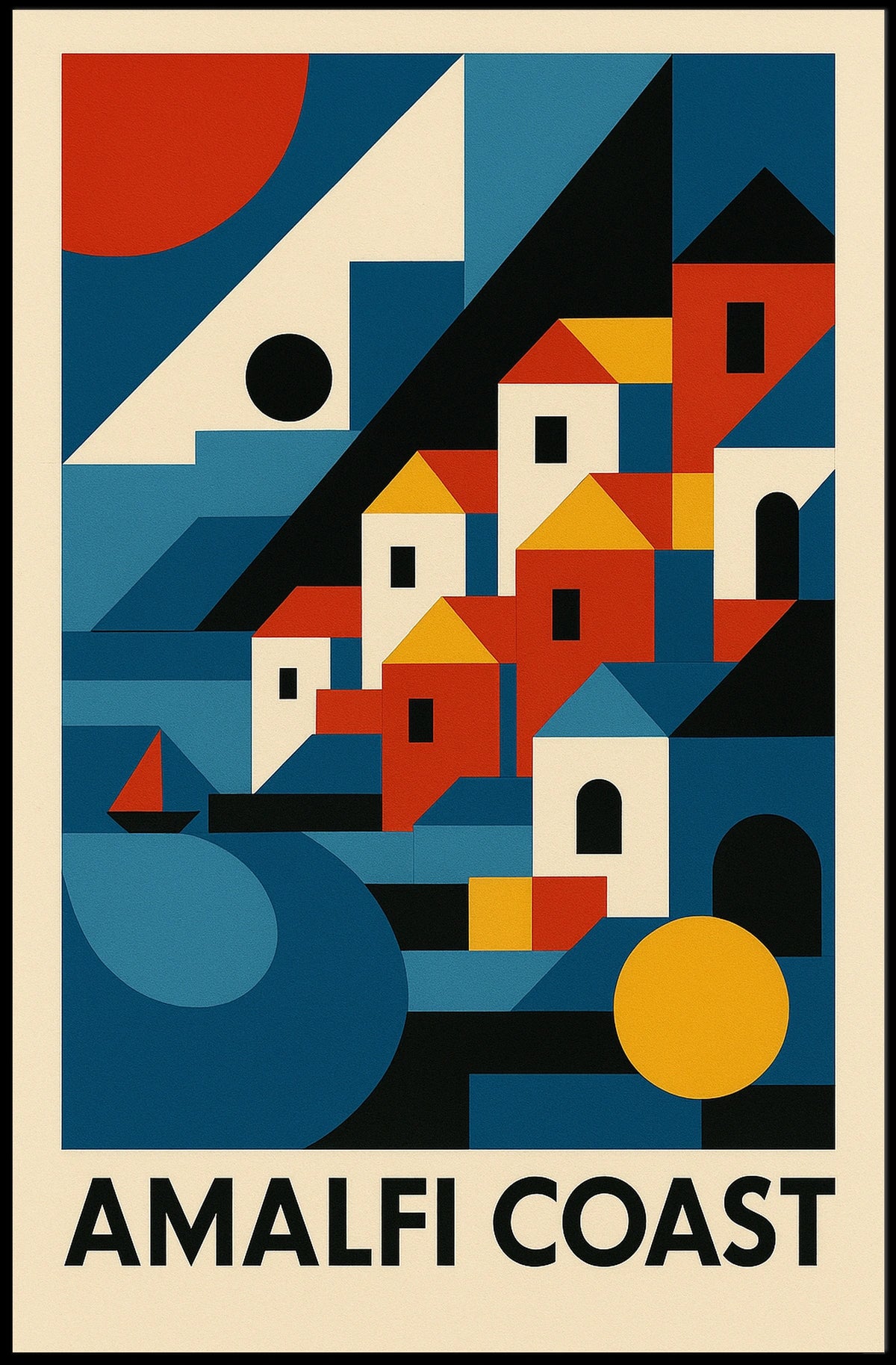 Amalfi Coast Geometric Art Poster For Elegant Wall Decor