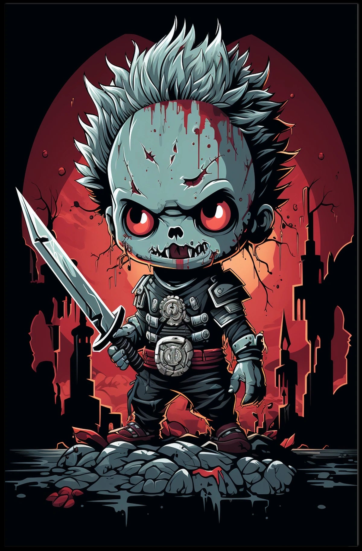 Cartoonish Menacing Zombie Character: Abstract Pop Culture Poster