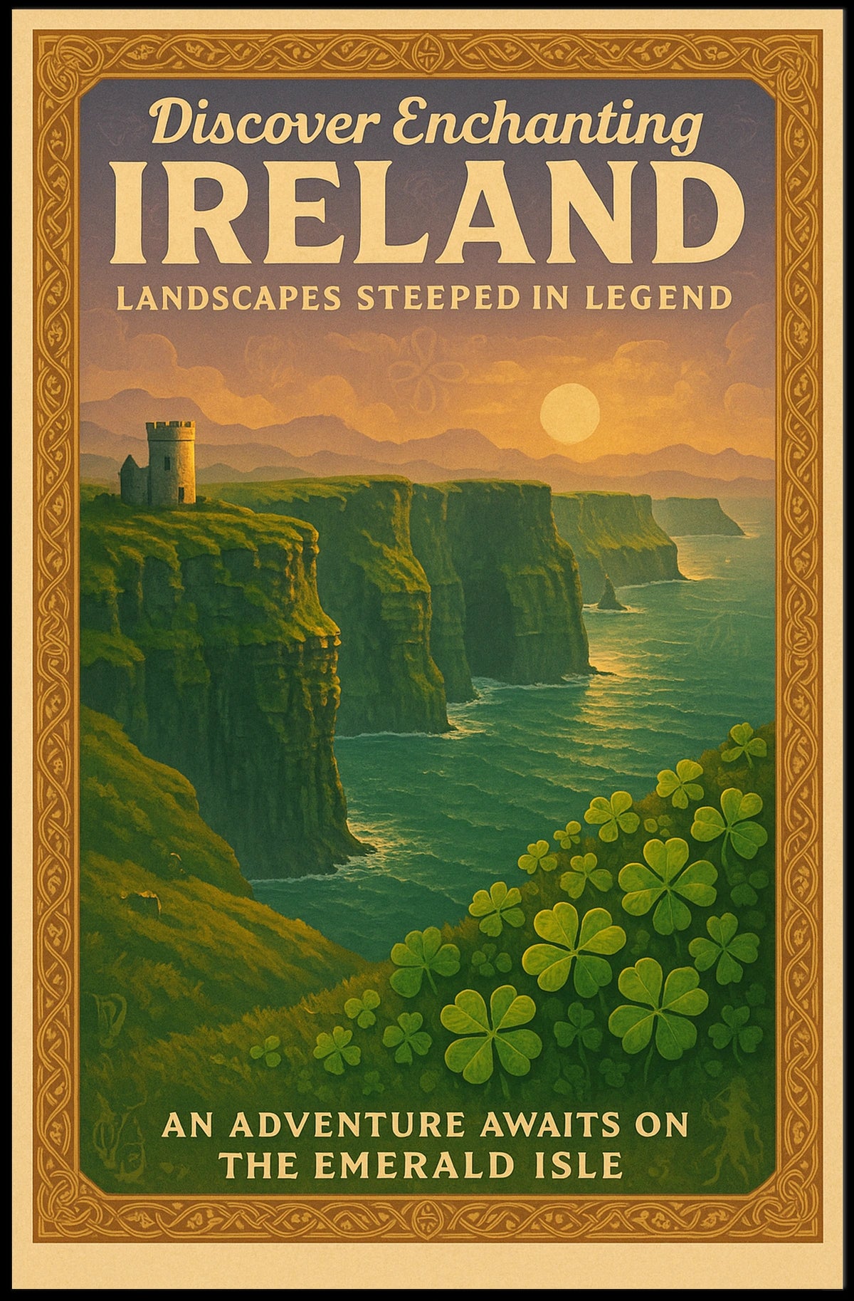 Ireland's Legendary Landscapes Vintage Enchanting Celtic Poster