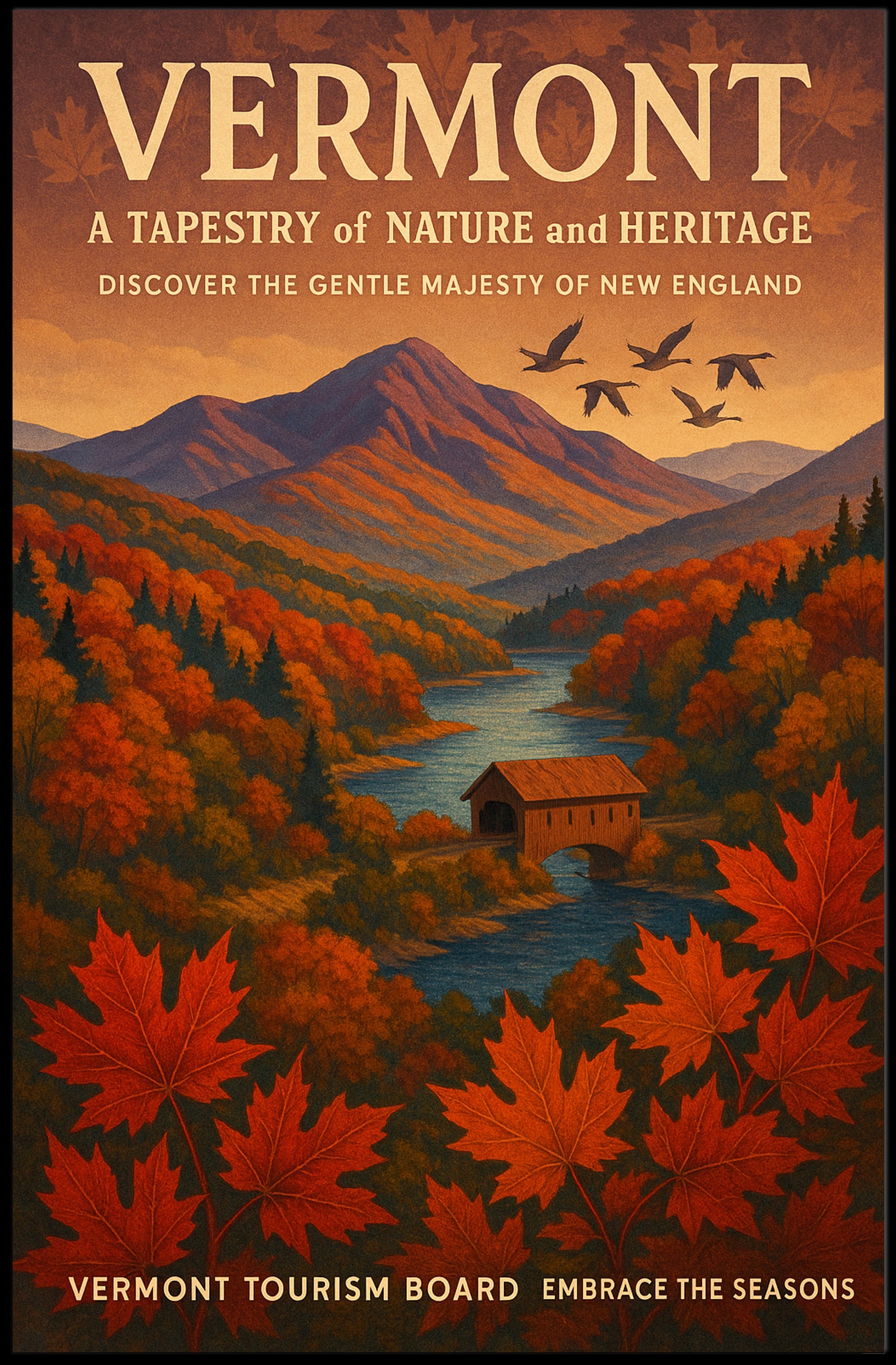 Vermont Scenic Wall Art Poster Vintage Travel Print