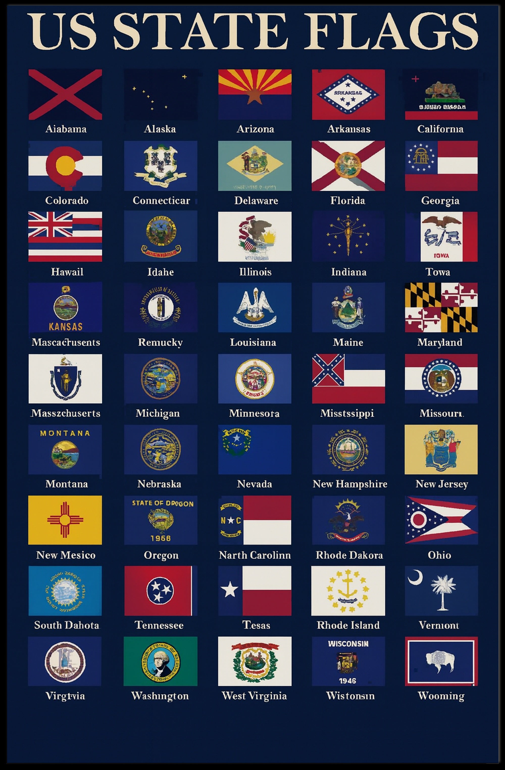 American State Flags with Playful Twist Educational or Infographic Poster