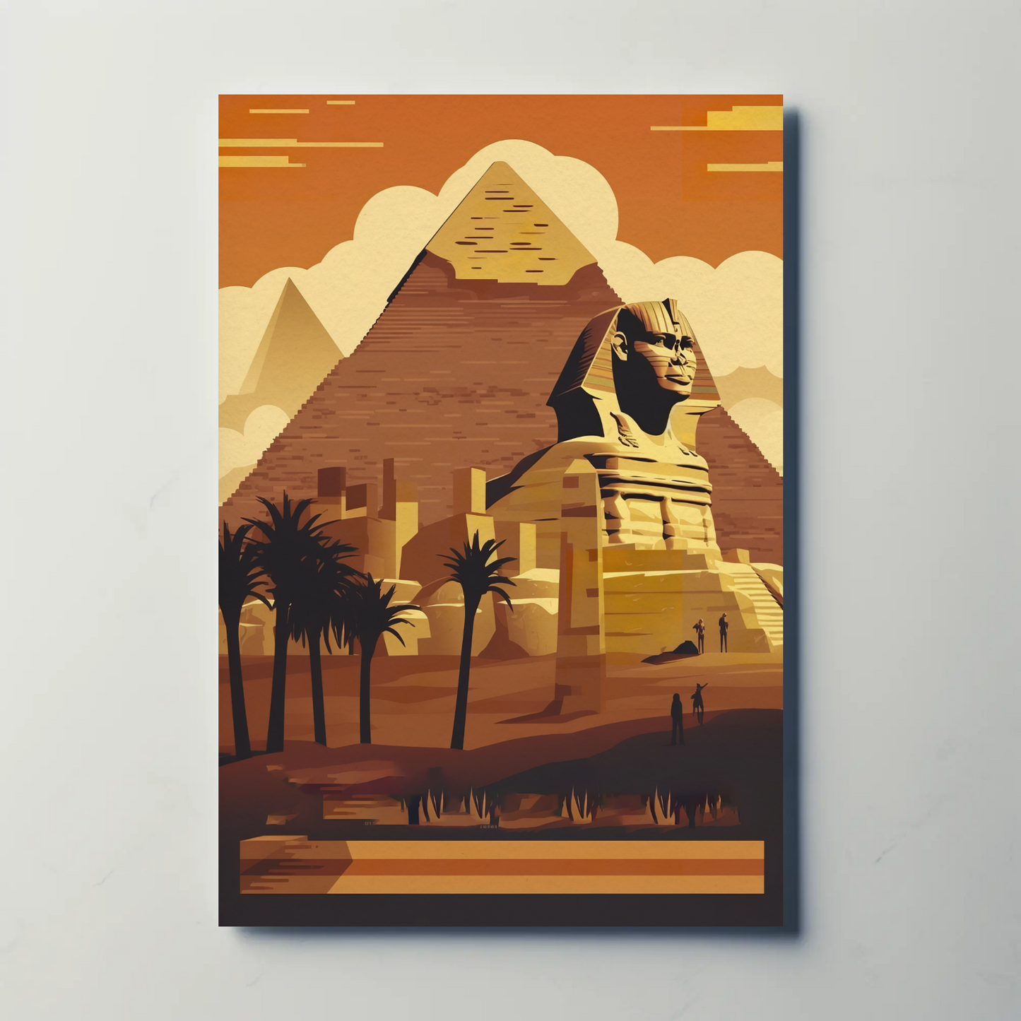 Sphinx Pyramid Desert Sunset View Vintage Travel Poster