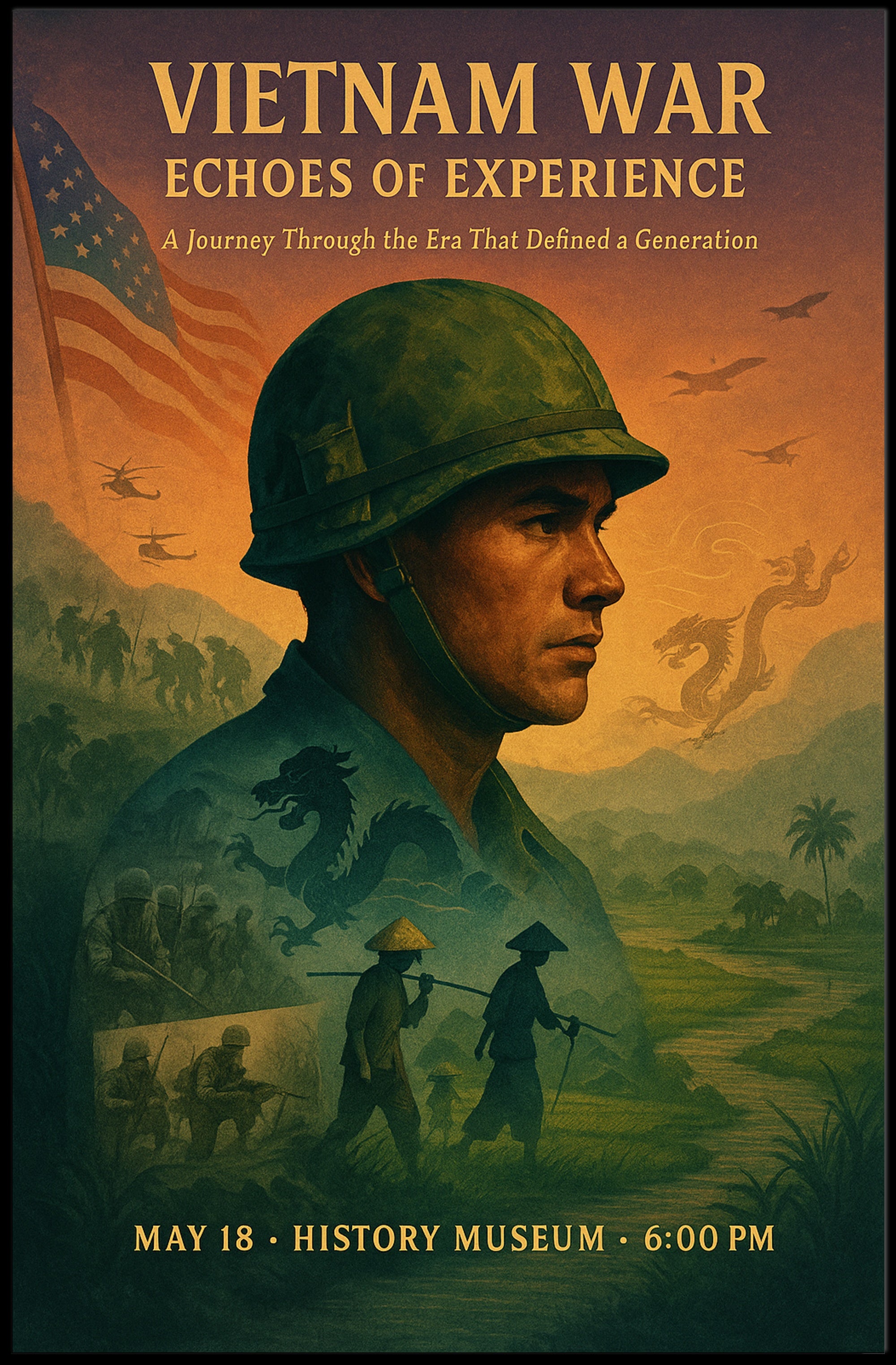 Vietnam War Historical Poster Vintage Military Print