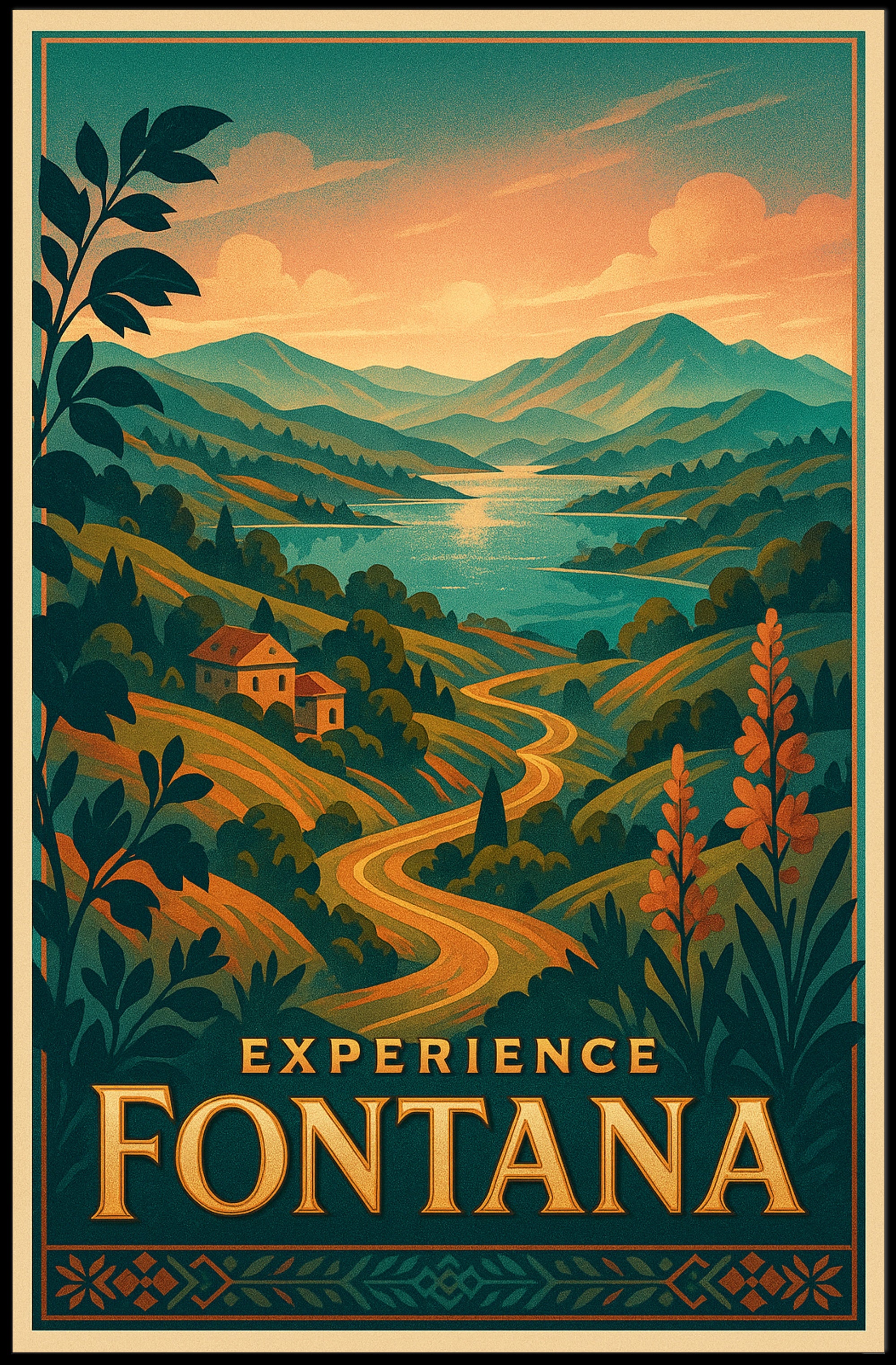 Sunset Serenity: European Countryside Travel Poster