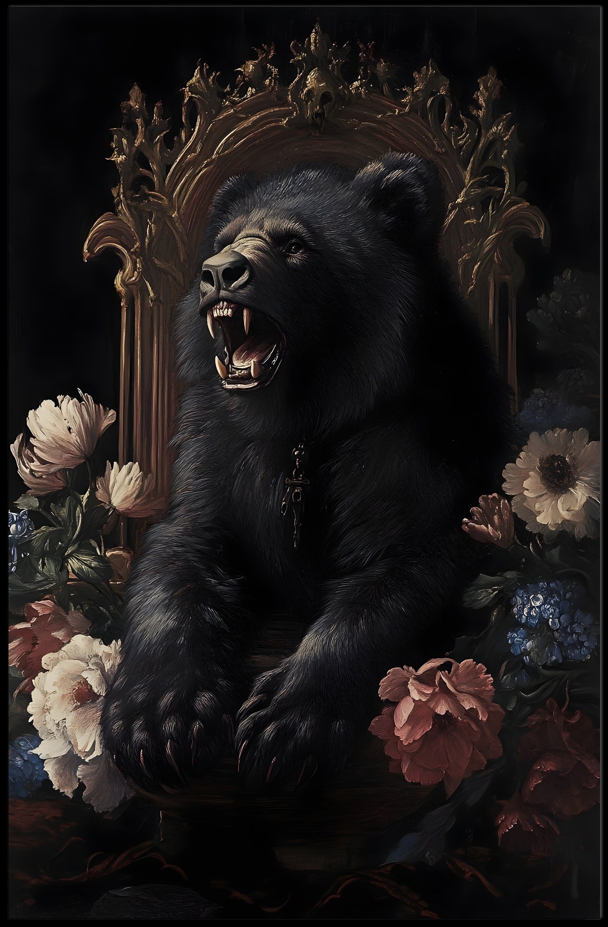 Regal Black Bear on Golden Throne Animal Poster PosterGoat