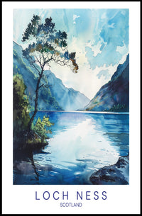 Serene Loch Ness Watercolor Landscape Travel Poster PosterGoat