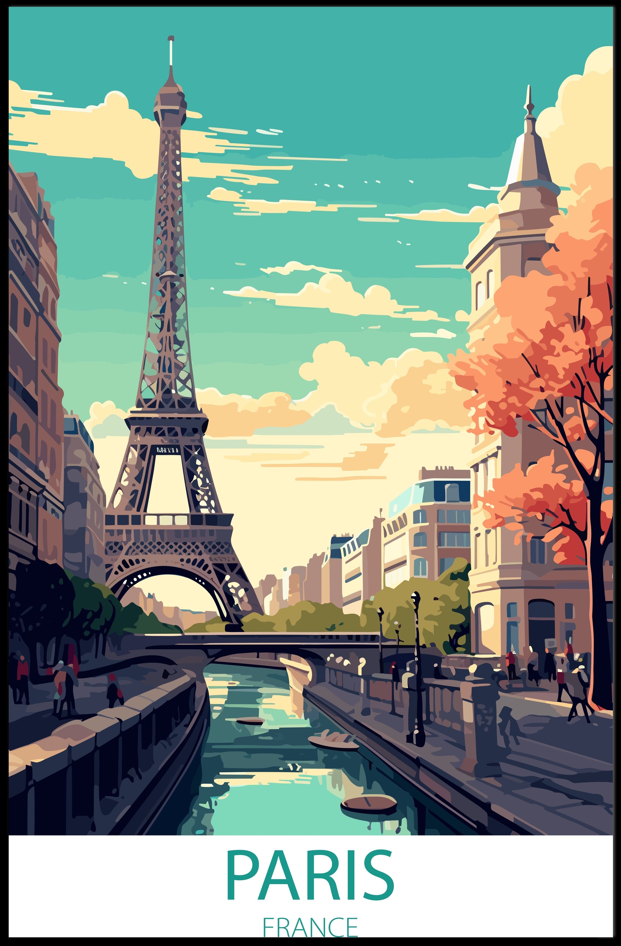 Parisian Romance: Vibrant Eiffel Tower Travel Poster