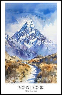 Mount Cook Watercolor Travel Poster PosterGoat