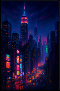 New York City Neon Cityscape Poster Modern Wall Art