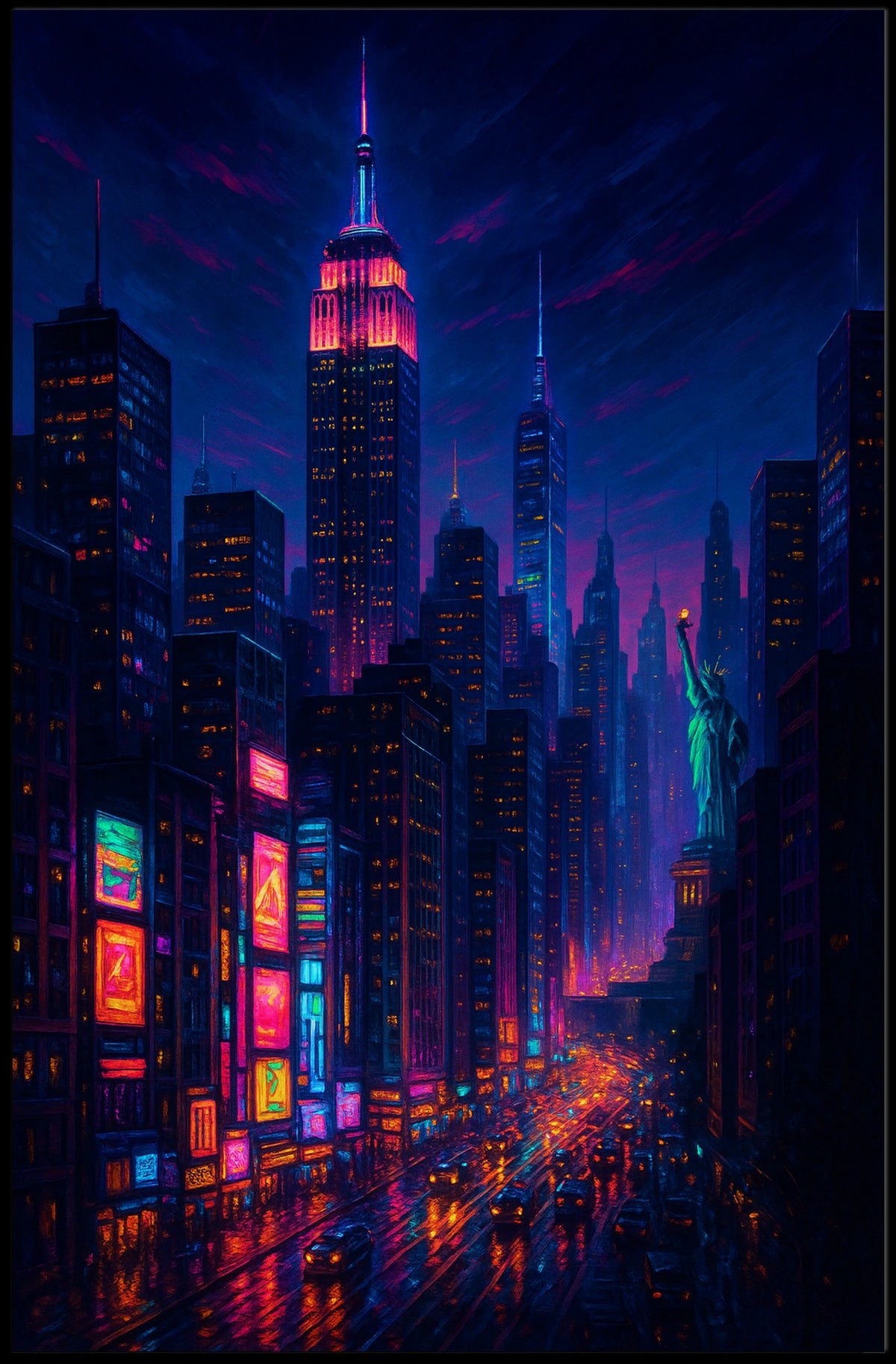 New York City Neon Cityscape Poster Modern Wall Art