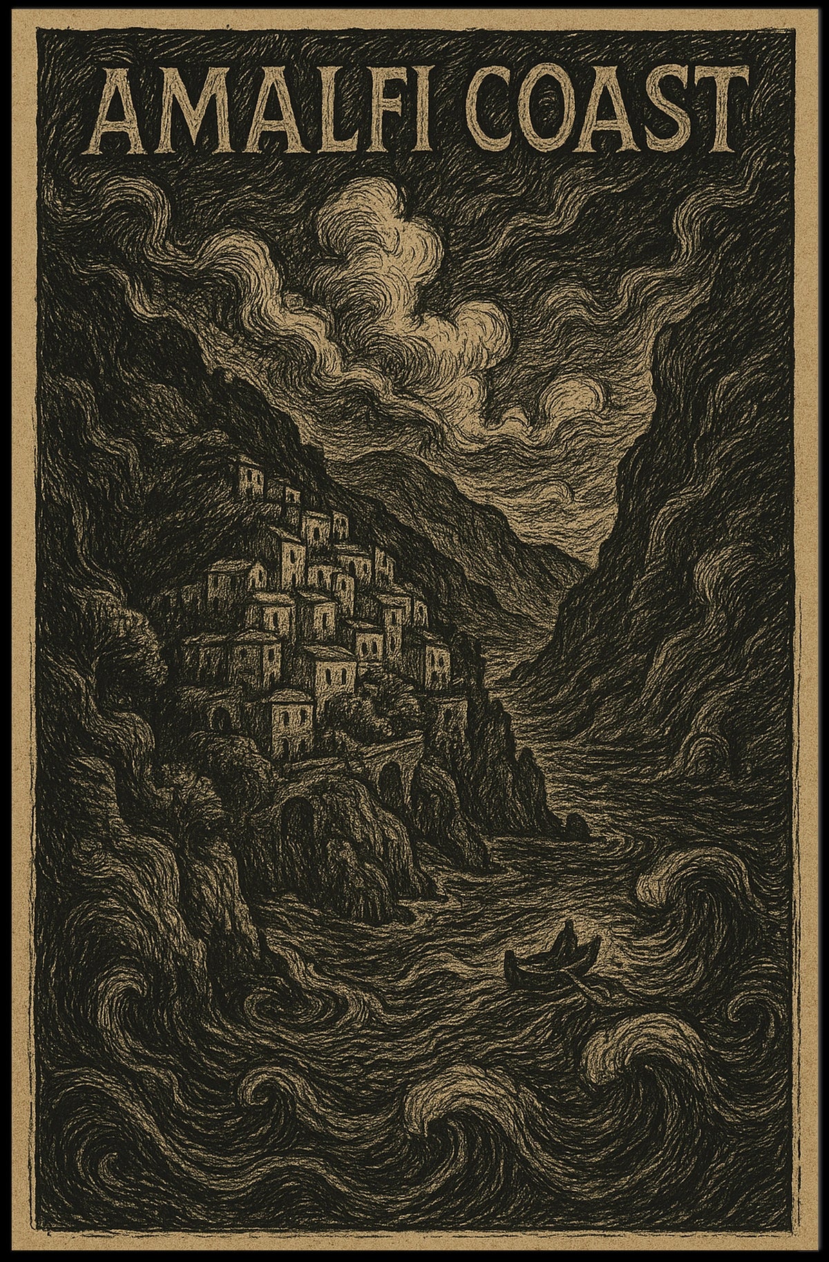 Amalfi Coast Poster Wall Art 18x24 Coastal Seascape Decor