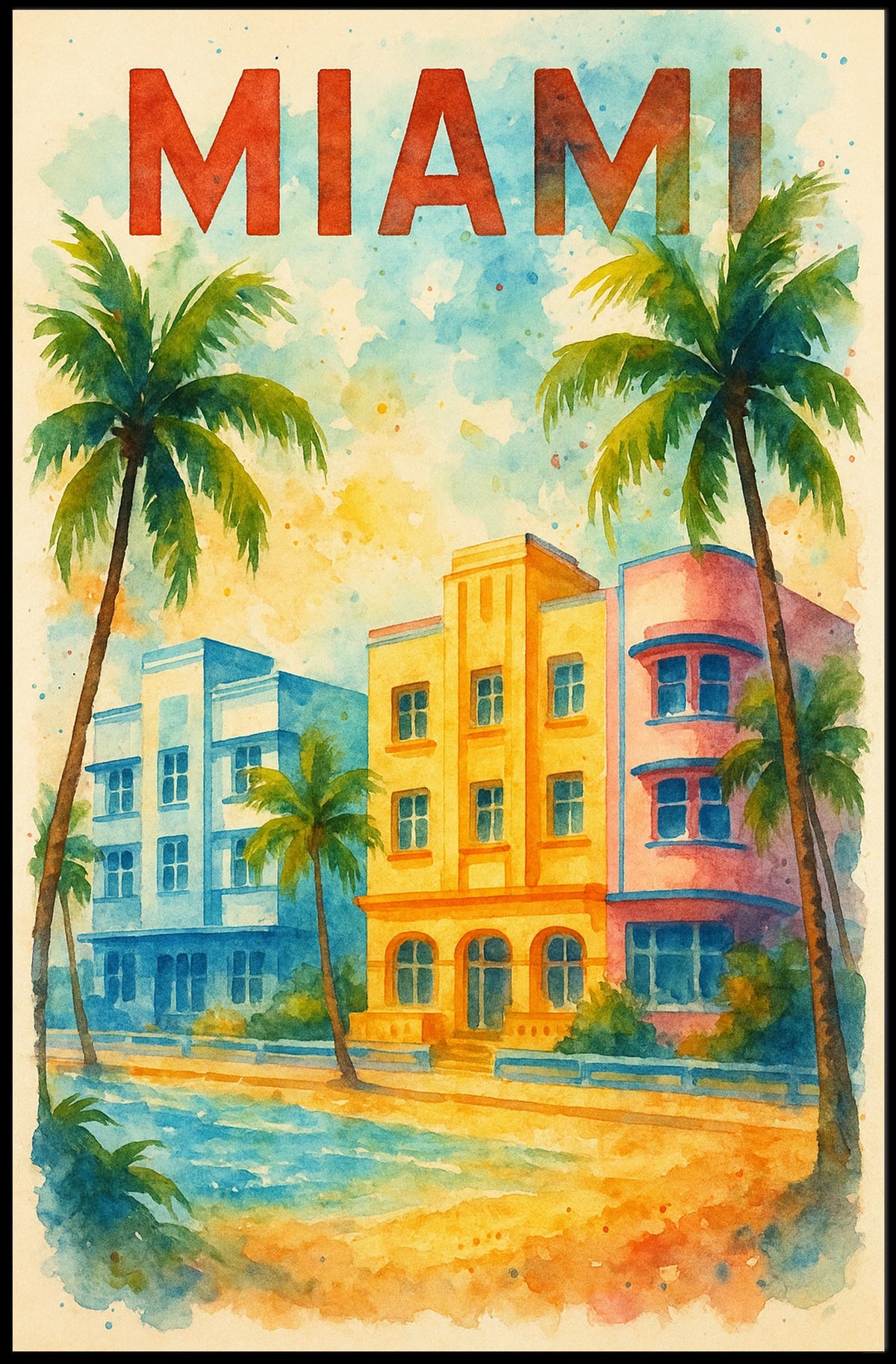 Vibrant Miami Art Deco Travel Poster