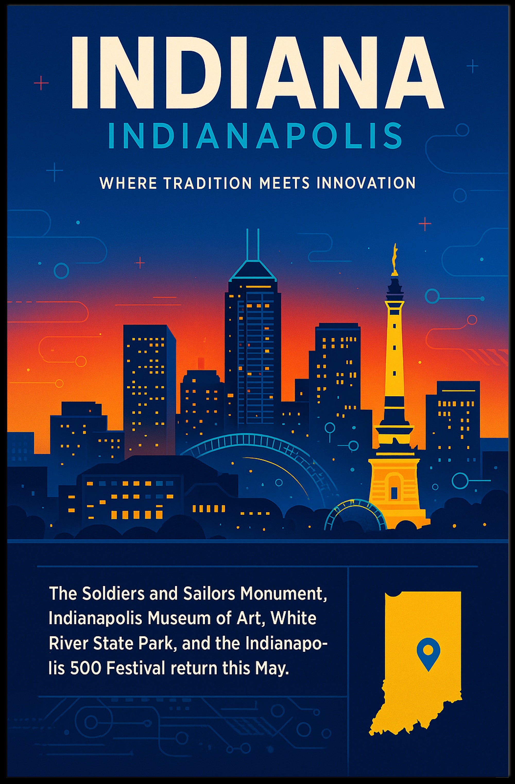 Indianapolis Skyline Travel Poster PosterGoat