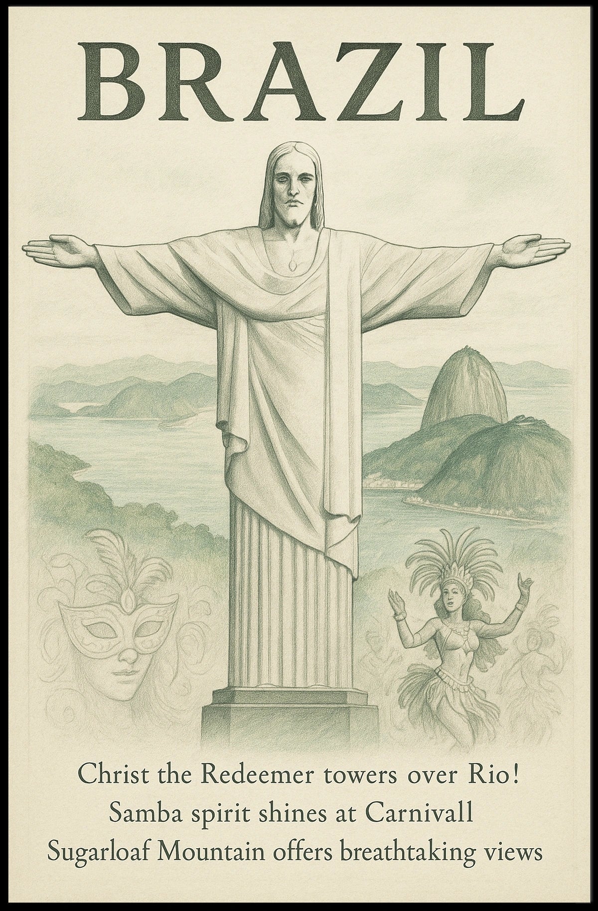 Brazilian Landmarks Vintage Poster: Carnival and Culture