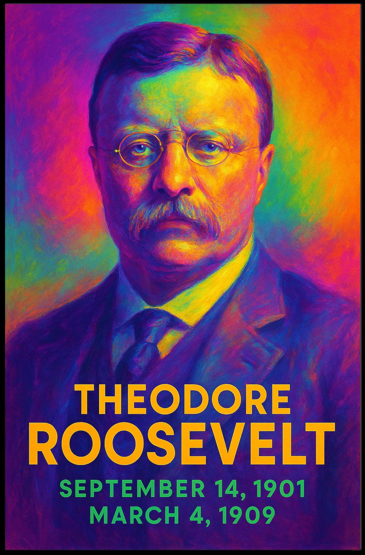 Theodore Roosevelt 26th President of the United States Neon Gradient Overlay Poster