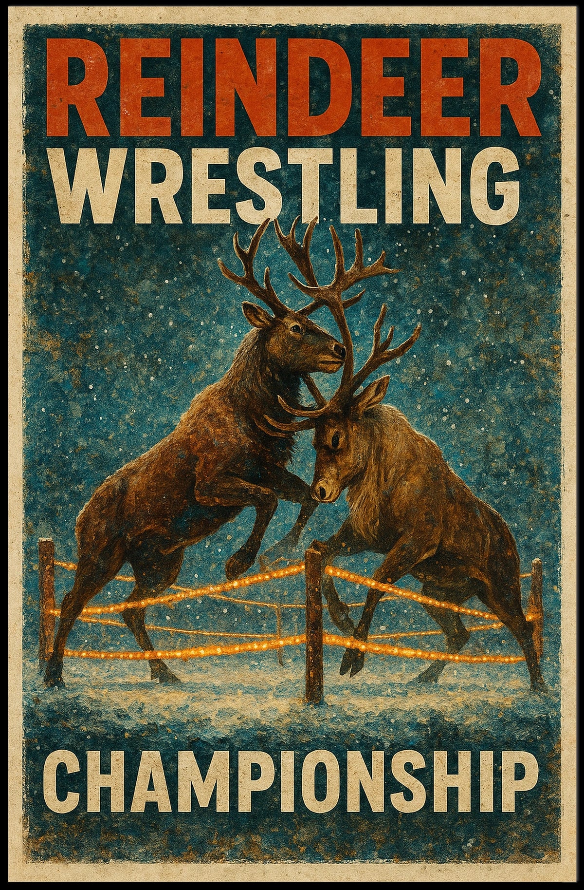 Reindeer Wrestling Championship: Bold Whimsical Sports Poster