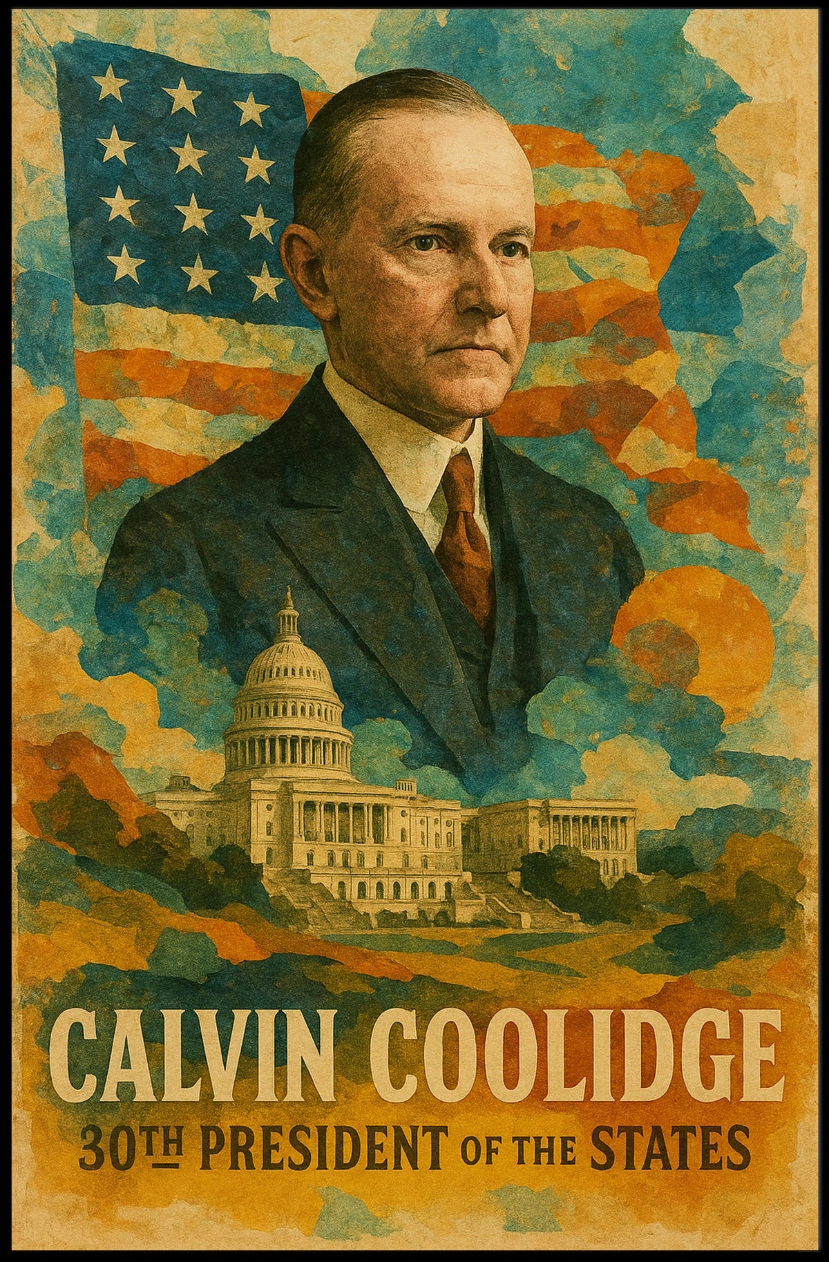 Calvin Coolidge 30th President of the United States Layered Digital Collage Poster