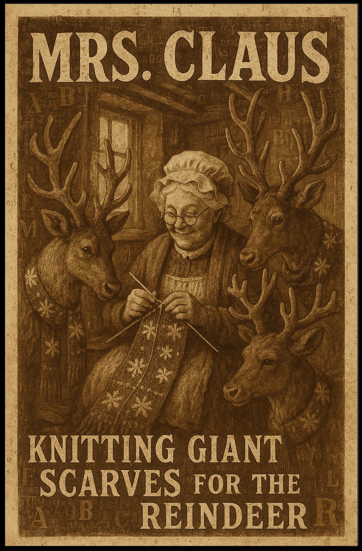 Mrs. Claus Knitting Giant Scarves Poster