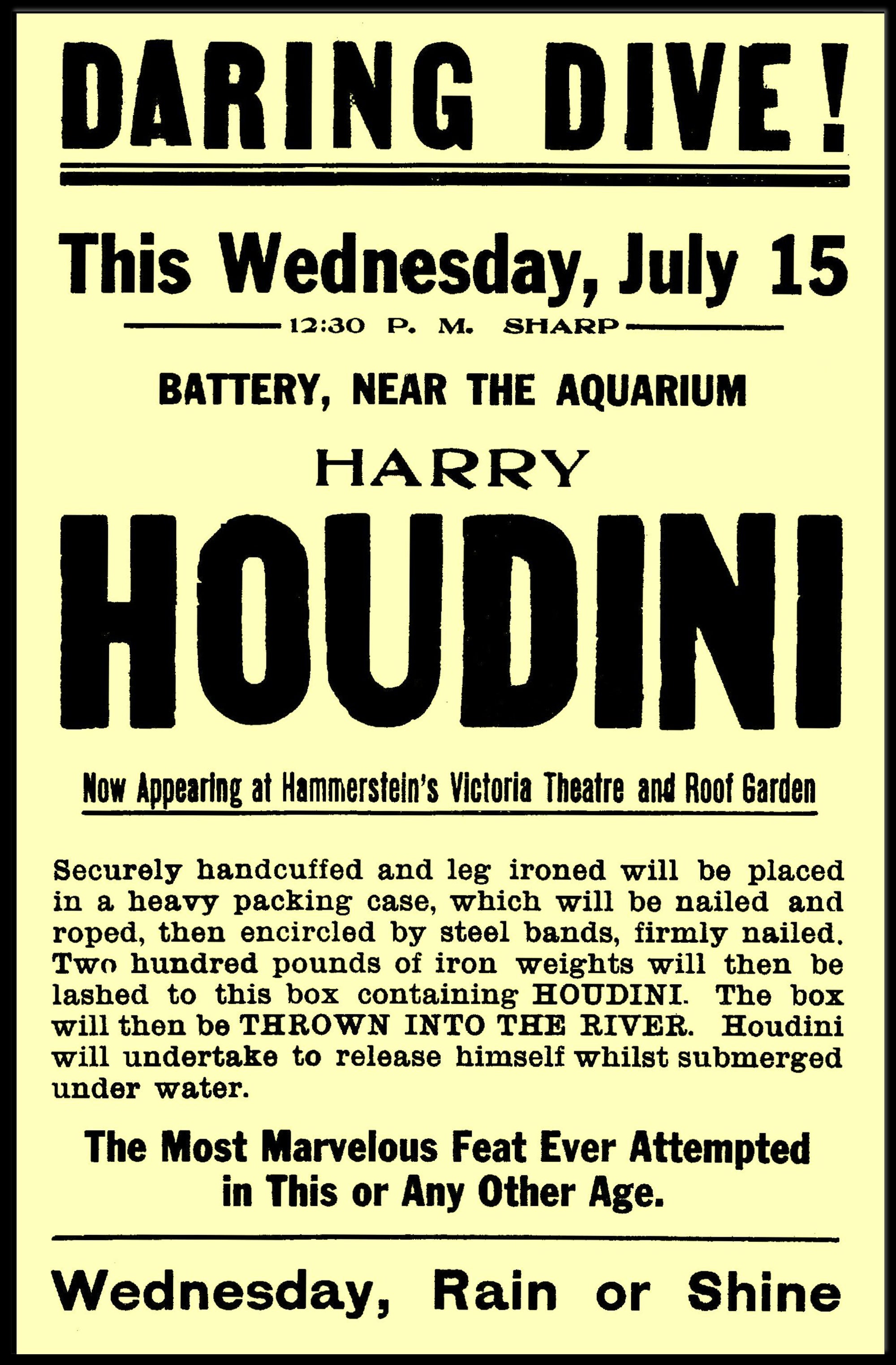 Houdini Daring Dive Early 1900s Historical Poster