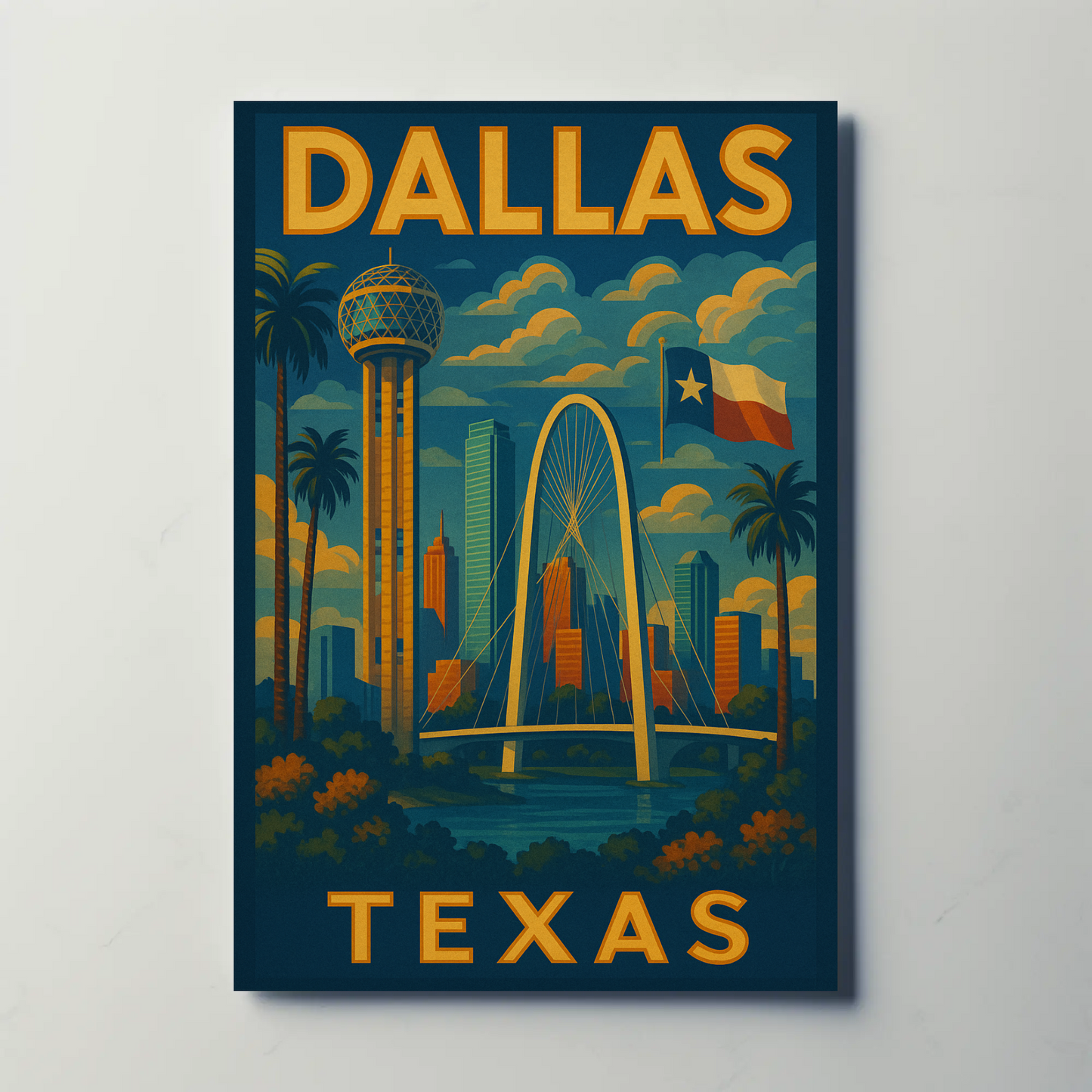 Dallas Texas Skyline Bridge Travel Poster