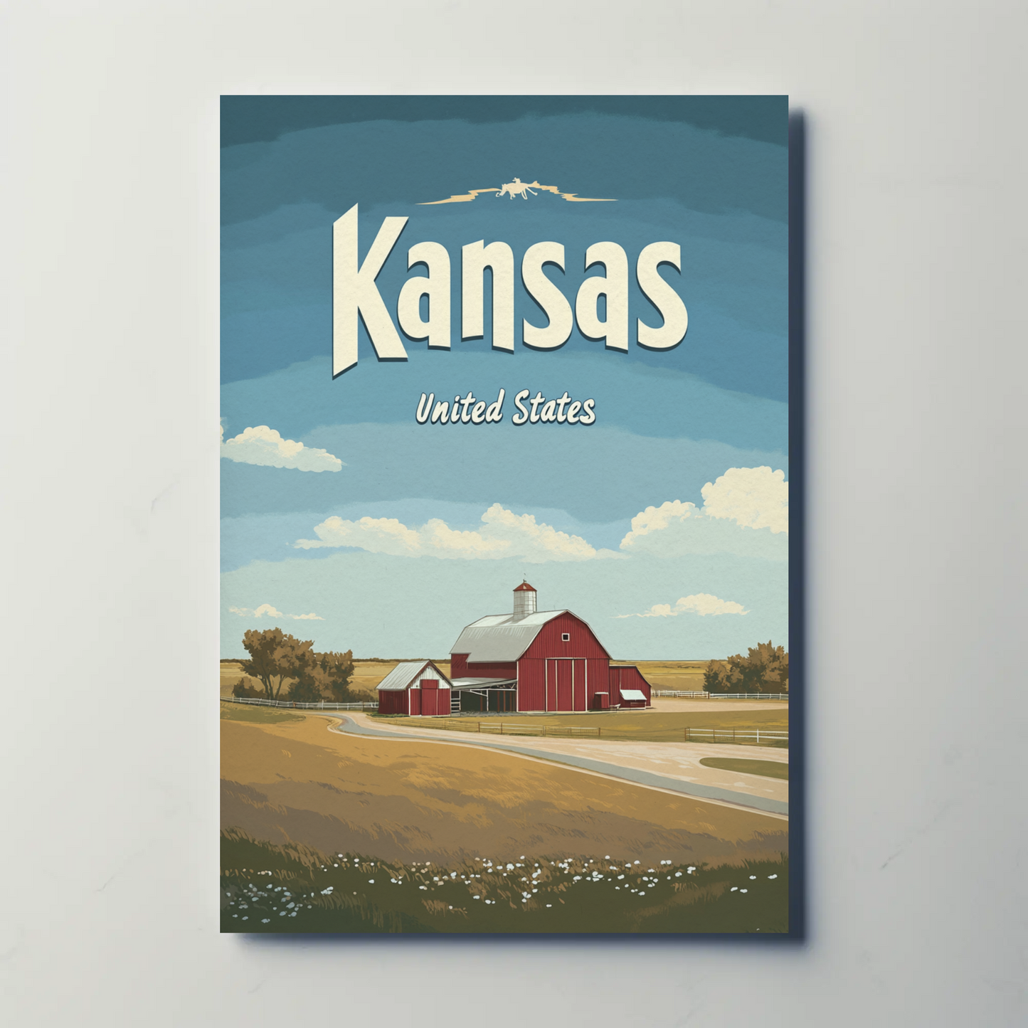 Kansas Farmstead Flat Design Vintage Poster