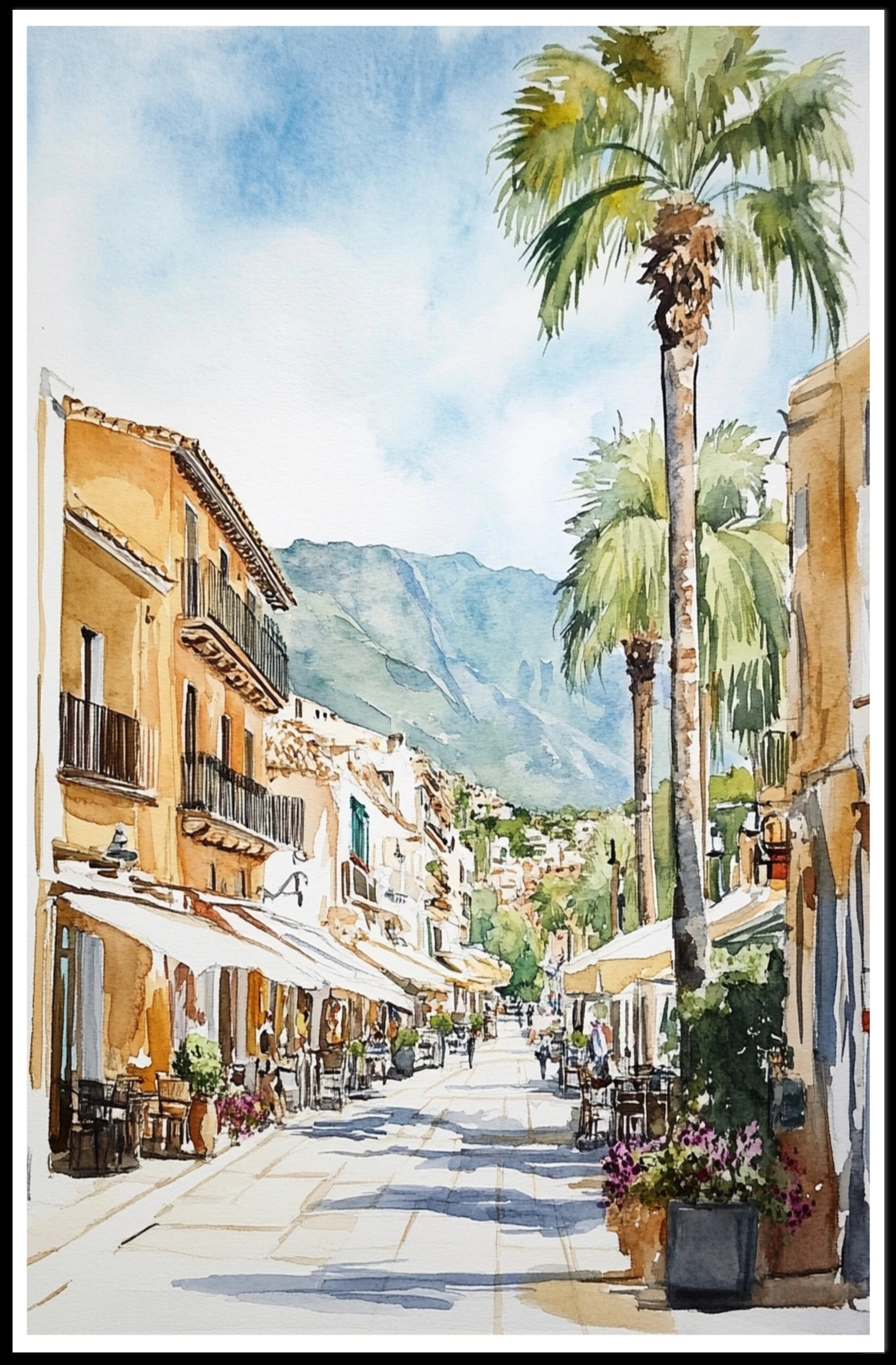 Charming Mediterranean Street Poster PosterGoat