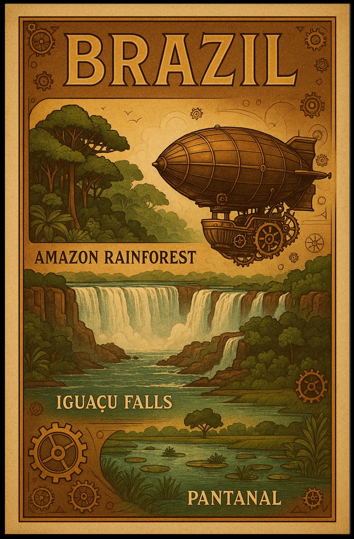 Brazilian Adventure Steampunk Airship Poster Art Print