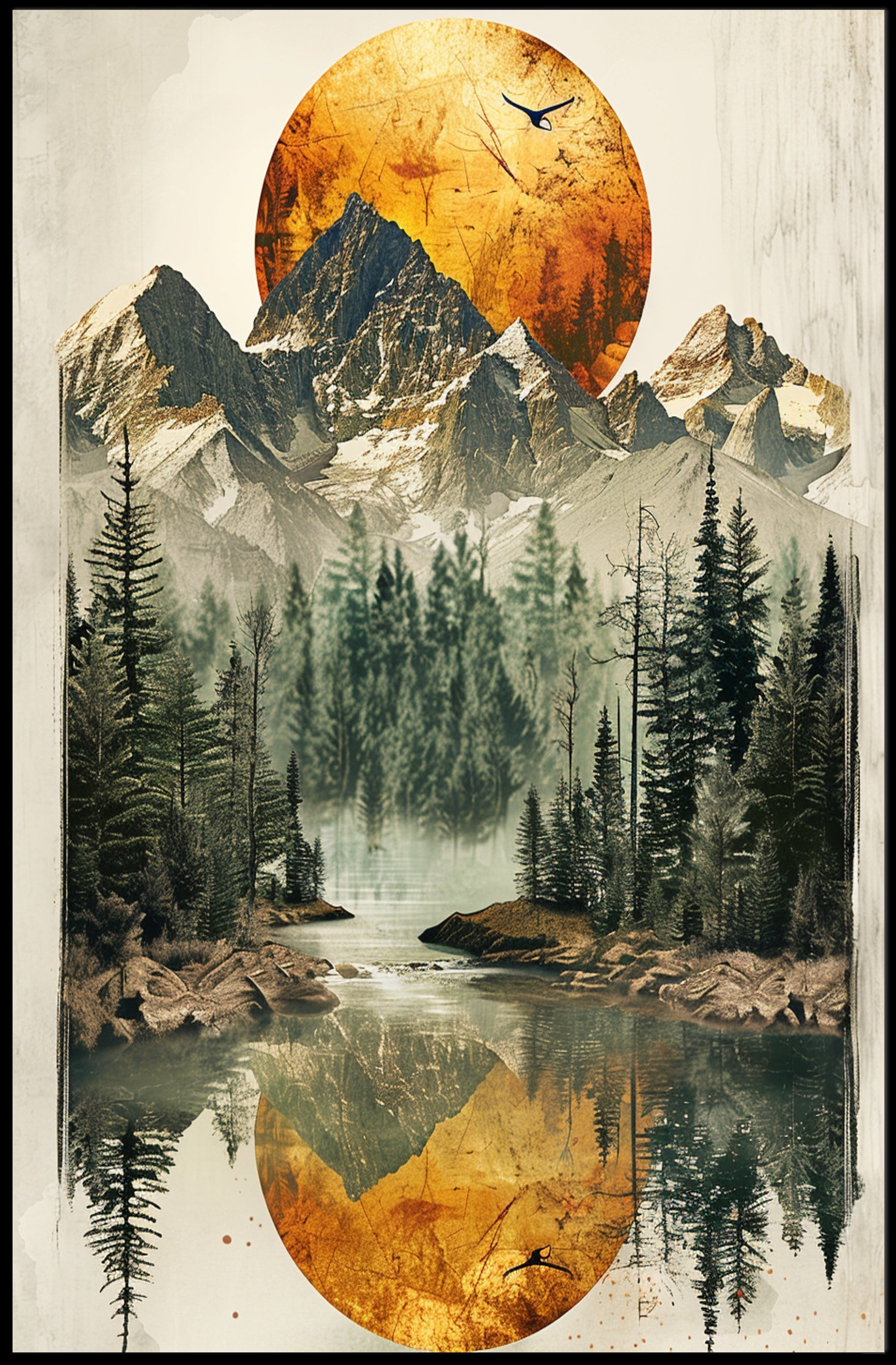 Serene Mountain Reflection Art Print Poster for Home Decor PosterGoat