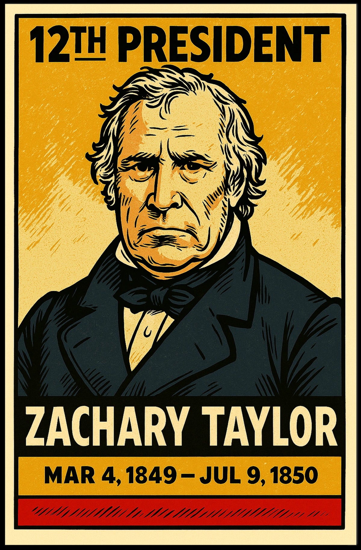 Zachary Taylor 12th President of the United States Inked Comic Style Poster