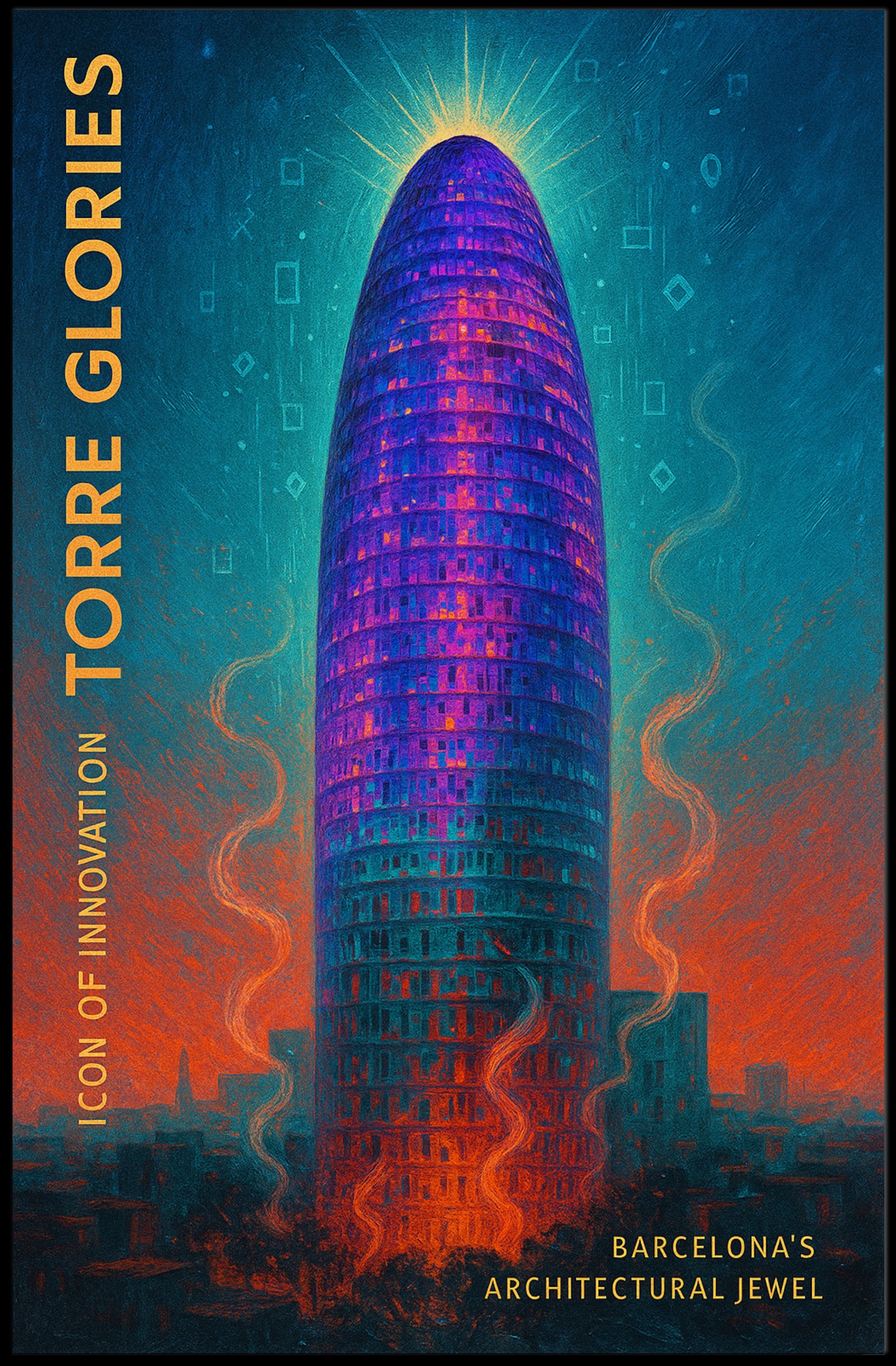 Barcelona Torre Glรฒries Urban Marvel Cityscape Poster
