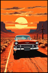 Vintage Road Trip at Sunset Poster