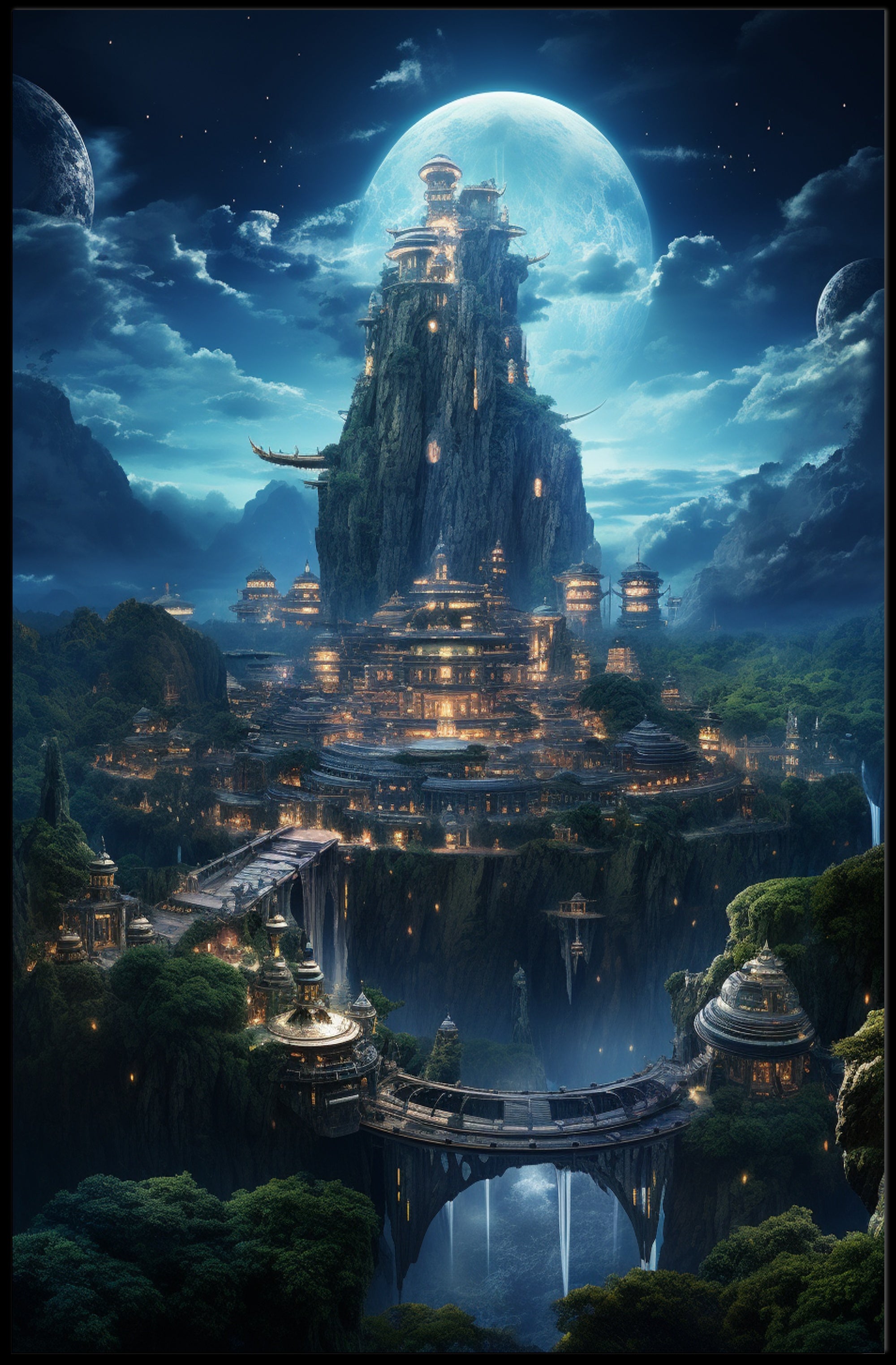 Enchanted Moonlit City Poster