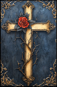 Ornate Cross With Rose Poster