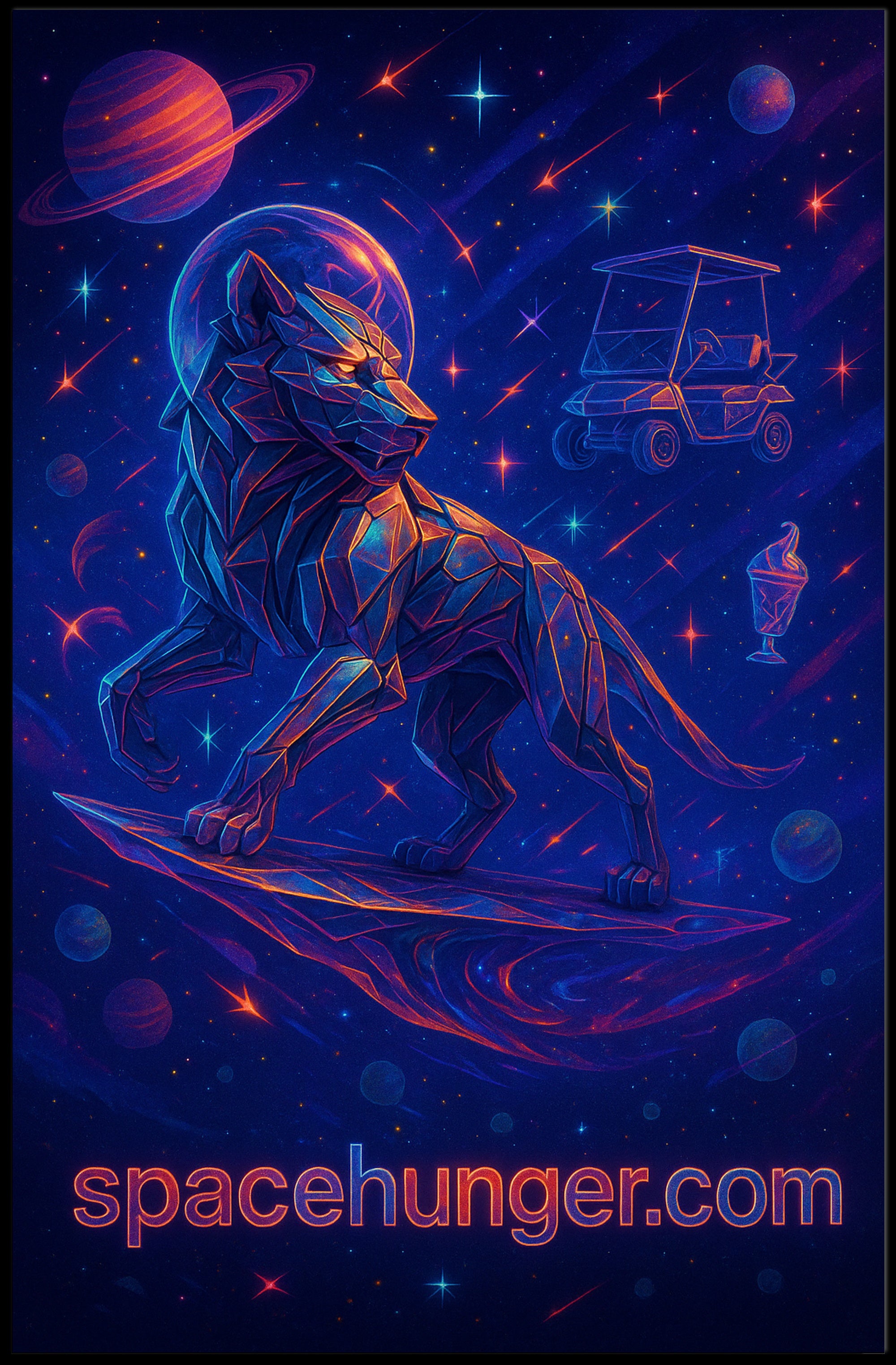 Futuristic Cosmic Wolf Travel Poster Wall Art Print