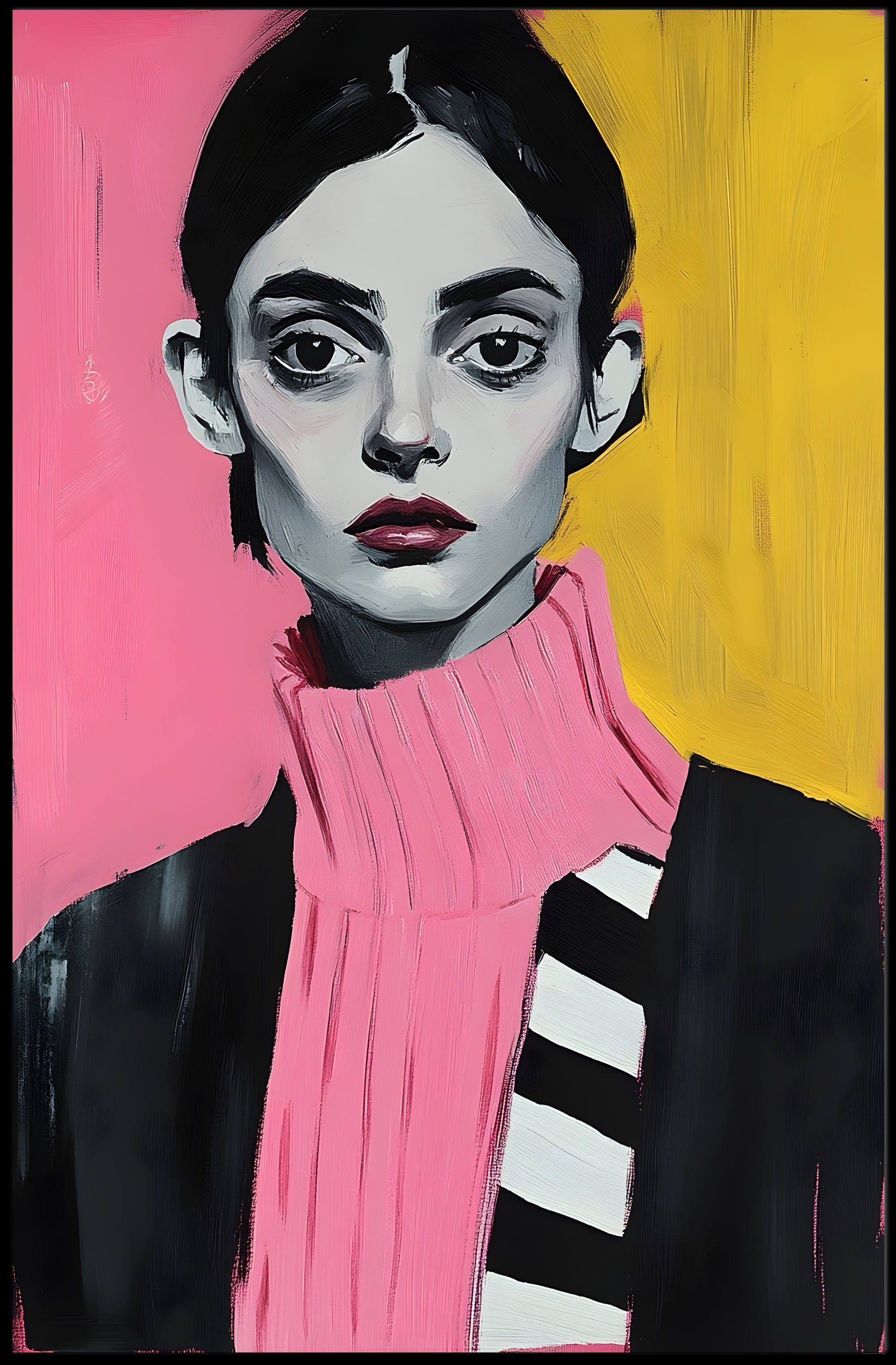 Vibrant Portrait Poster Modern Pink And Yellow Print