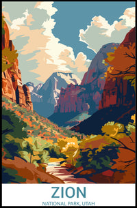 Zion National Park Vintage Adventure Travel Poster