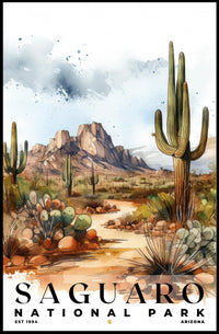 Saguaro Watercolor Wall Art Poster