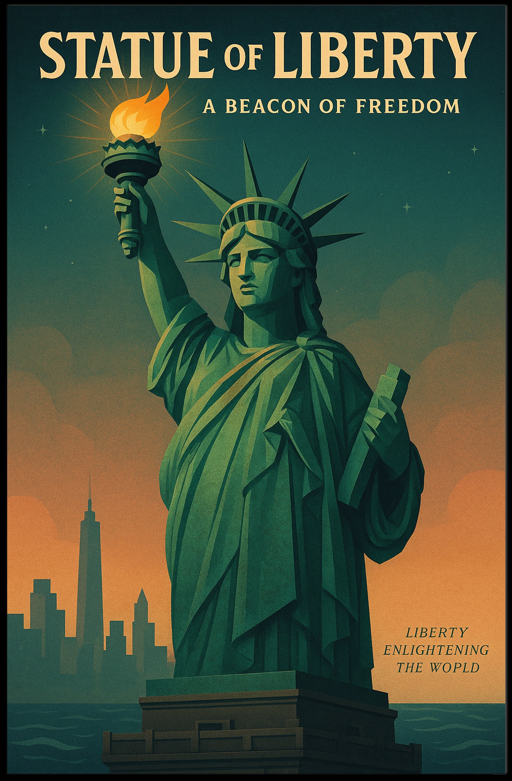 Statue of Liberty Sunset Urban or Cityscape Poster
