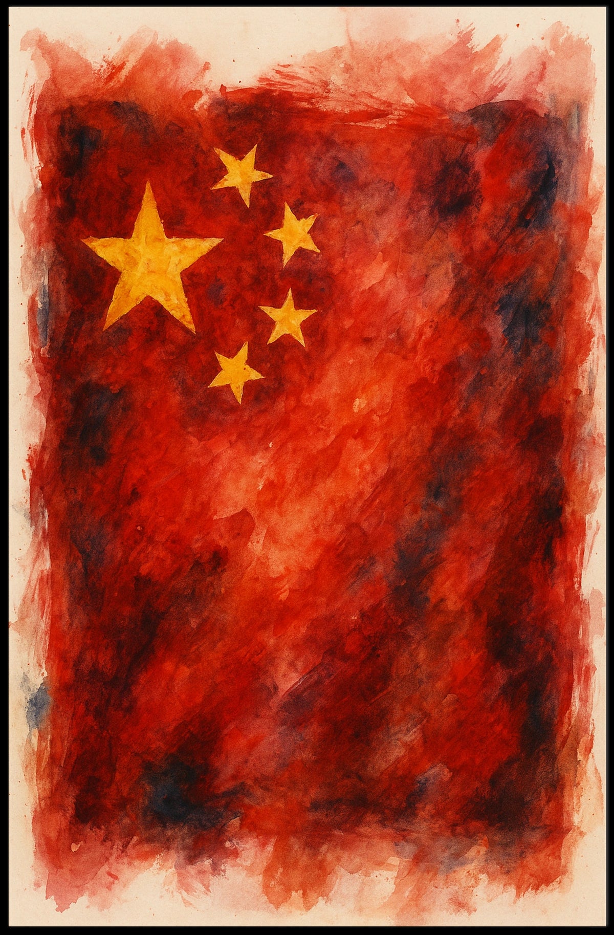 Watercolor Flag Of China Poster